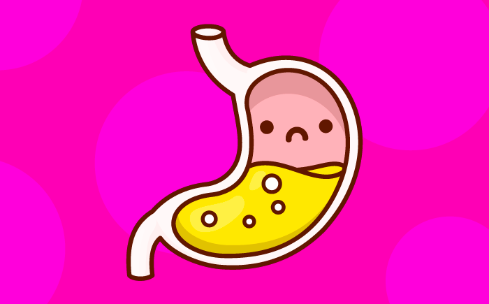 Gastroesophageal reflux disease (GERD) cartoon stomach contents 